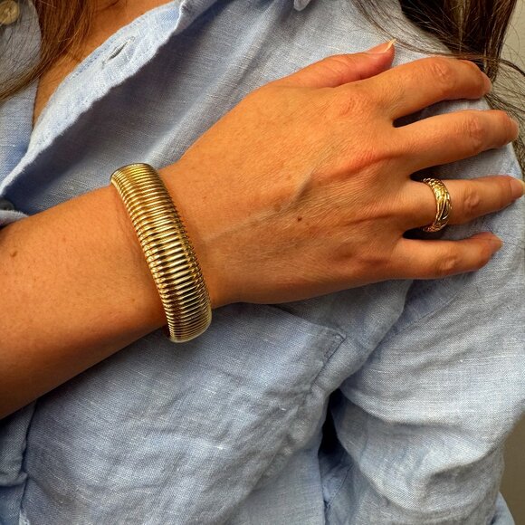Cobra Bracelet ElasticChunky Tubogas Stacking Bracelet 14K Gold-Plated Silver